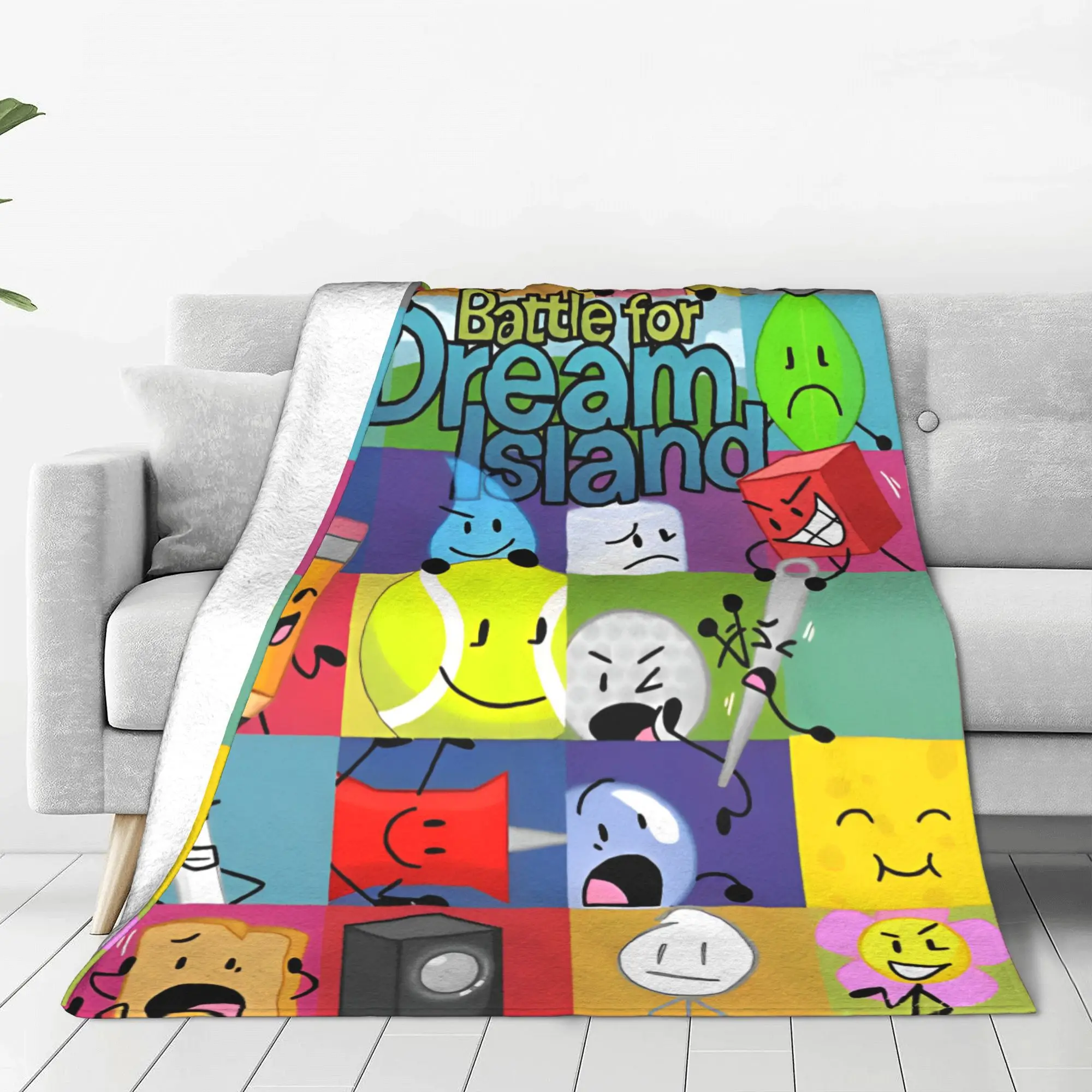 BFDI 무기 광기 만화 담요 꿈의 섬 양털에 대한 전투 참신 따뜻한 던지기 담요 침구 라운지 장식