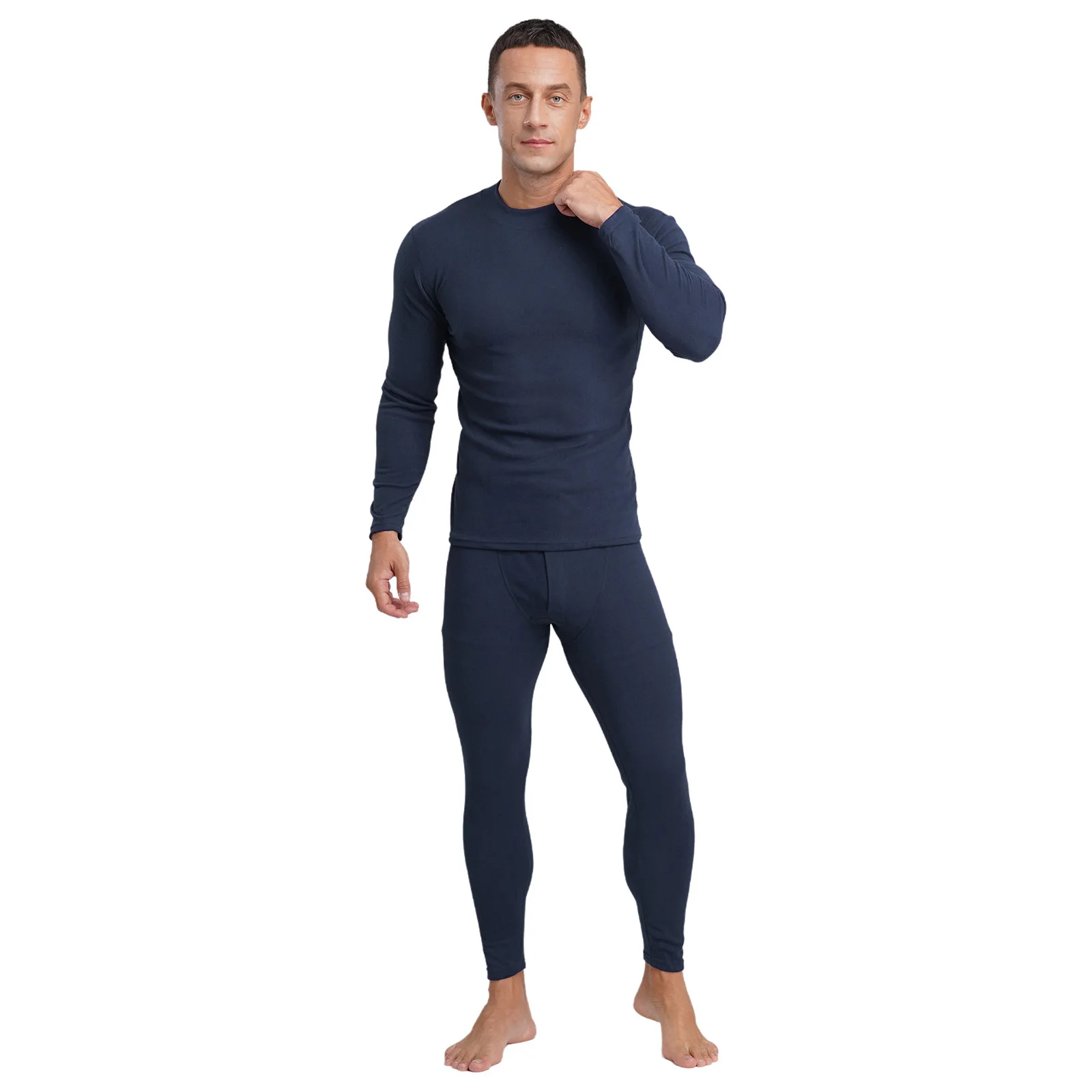 Mens Long Sleeve Mock Neck Thermal Underwear Warm Base Layer Soft Breathable Tops with Bottom Loungewear for Winter Cold Weather