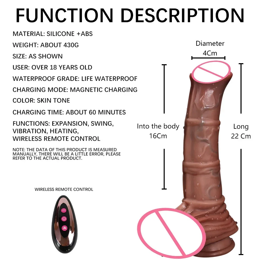 Monster Horse Telescopic Swing Vibration with Suction Cup Heating Penis Realistic Dildo Remote Control Sex Toy Women Masturbator