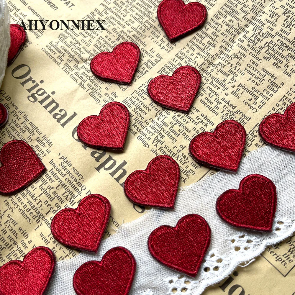 10PCS Delicate Heart Patches Embroidered Sticker Iron On Patches for Clothing Applique DIY Clothing Hairpin Earring Accessories