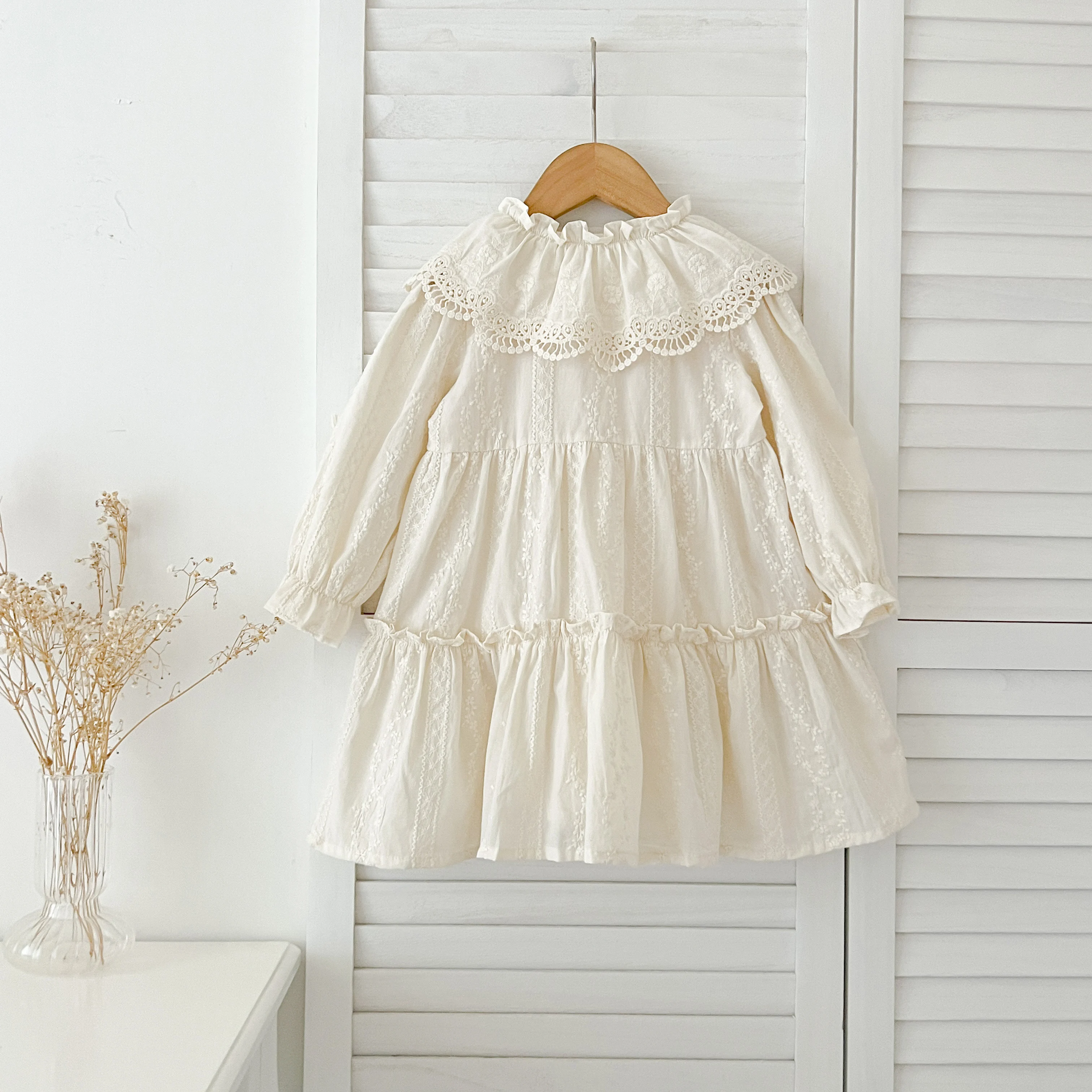 Neue Baby Mädchen Kleid Mädchen süße Mädchen Kleid Rüschen Trim Party Prinzessin Kleid Spitze Kragen ausgehen Freizeit kleider kleine Kleidung – Detail 1