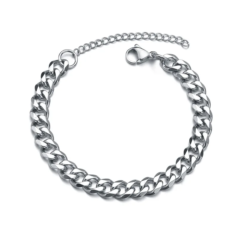 Men's Stainless Steel Bracelet Cuban Chain 5mm Wide Chain Bracelet for Men Gold Silver Men and Women Jewelry Gift