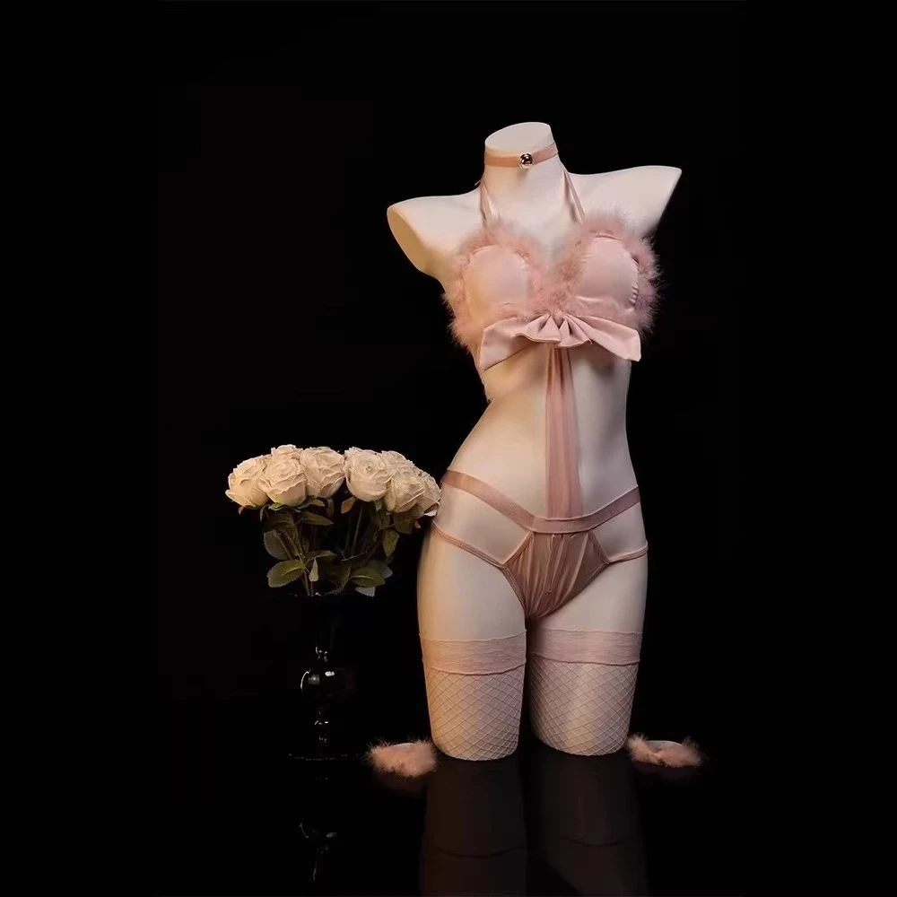 

2025 New Sweetheart Kitten Pink Sexy Underwear Pure Desire Premium Bow Kitten Suspender Pajamas