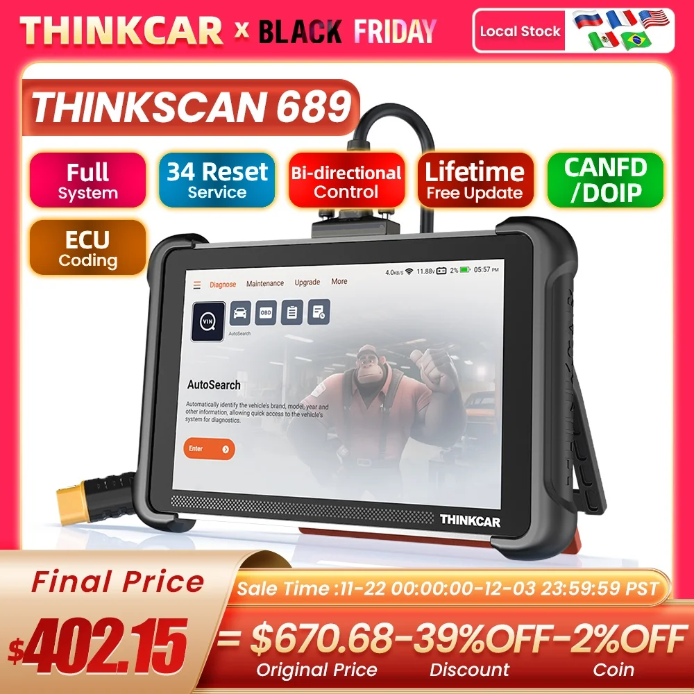 THINKCAR Thinkscan 689 Diagnostic Tools 34 Reset Lifetime Free Update Car OBD2 Scanner Support CANFD DOIP ECU Coding Active Test