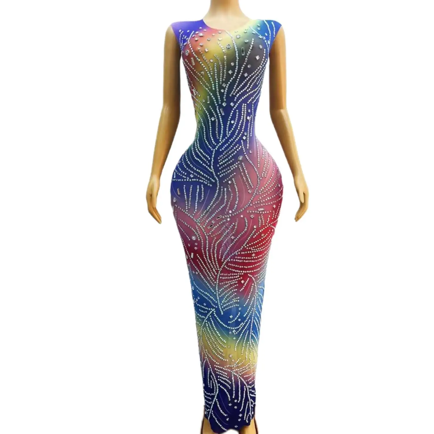 Yinsi Y2K Cute Girl Party Evening Dress Gradient Silver Diamond Perspective Mesh Dress Birthday Ball Cocktail Party Dress