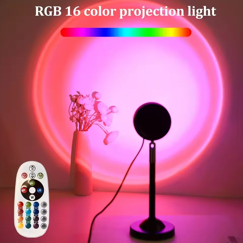 1PC Sunset Light Projection Light With Remote Control 16-Color Night Light RGB Color Changing LED Light Bedroom photography prop