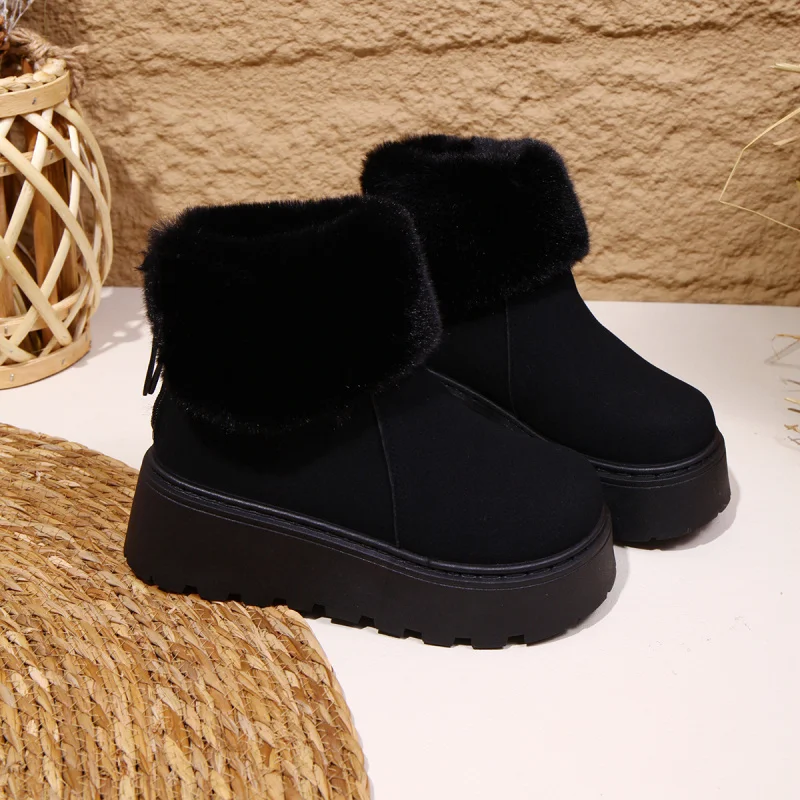 أحذية نسائية سميكة مبطنة بالصوف للثلج الدافئ2025New أحذية شتوية سميكة سوليد منخفضة القطع سهلة الارتداء من القطن الفراء