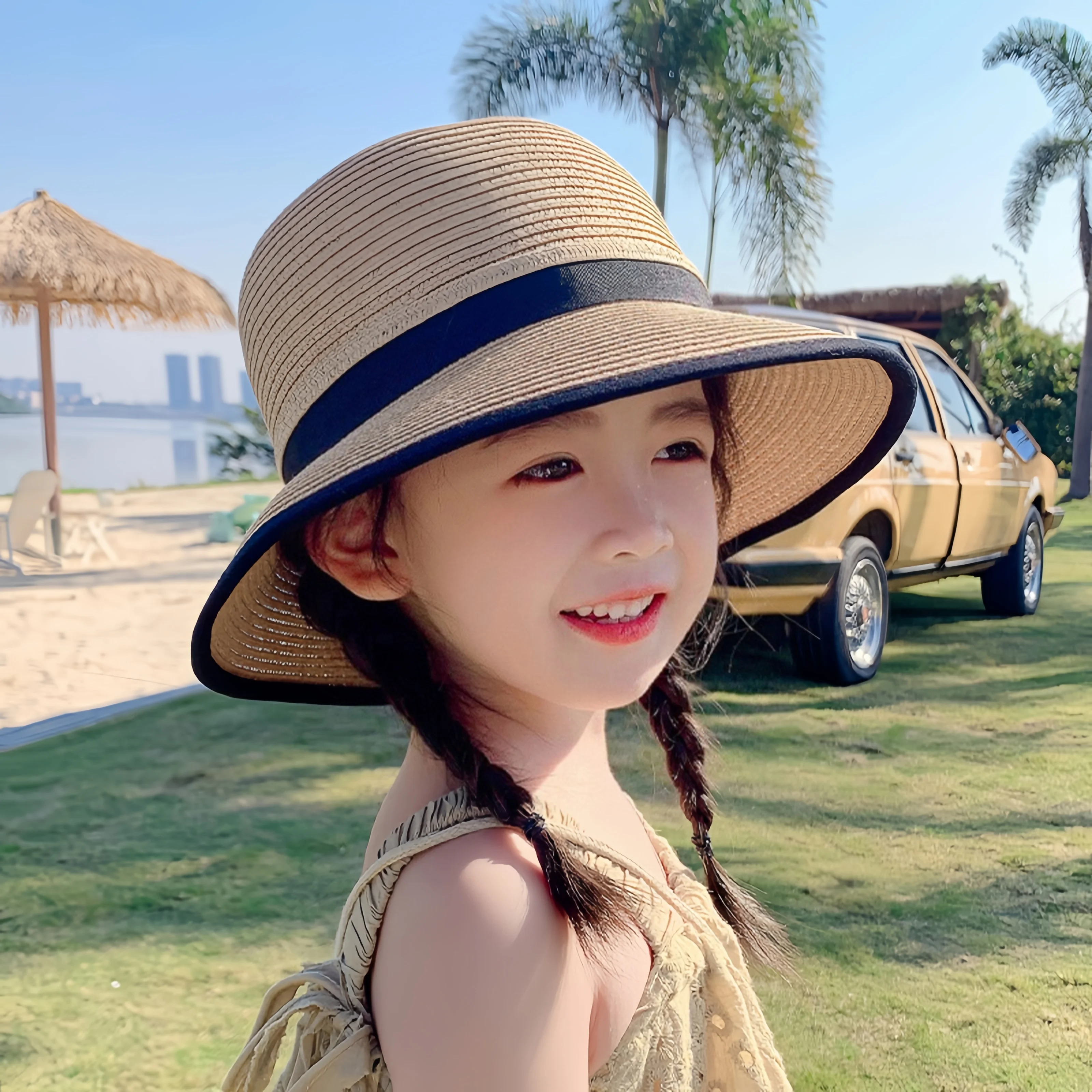 spring-travel-children's-sun-protection-hat-women's-summer-sunshade-cool-hat-uv-protection-straw-hat-baby-fisherman-hat