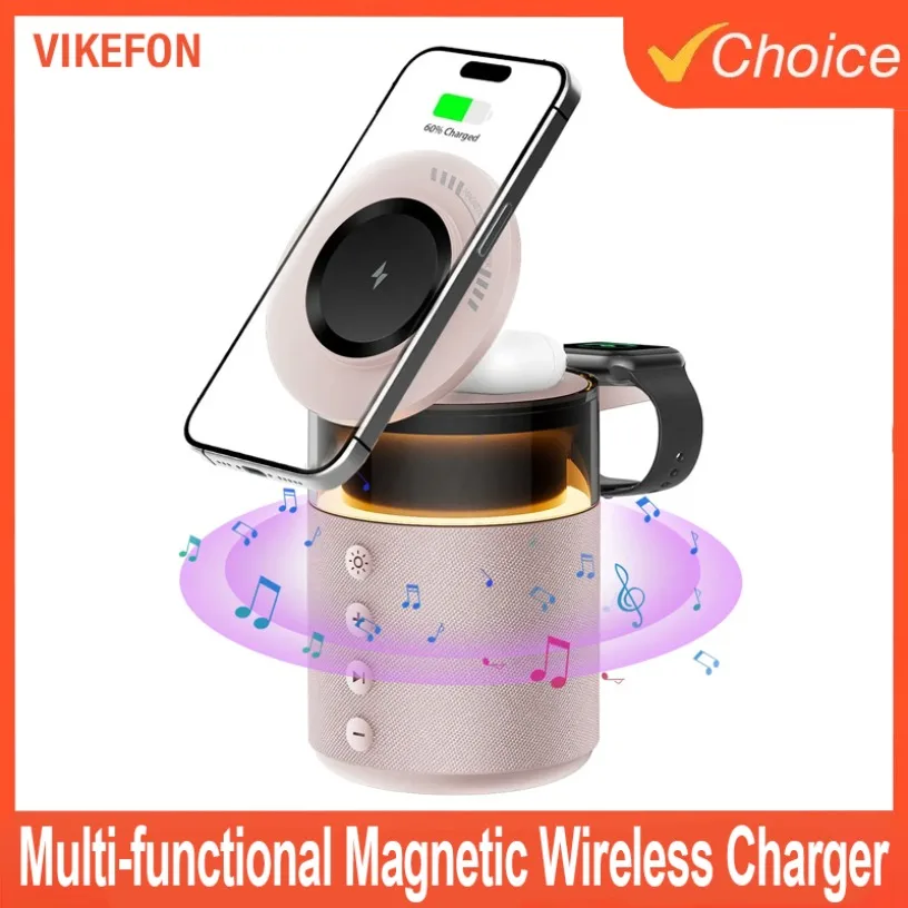 Multi-functional Night Light Speaker Magnetic Wireless Charger For Apple Watch&iPhone 17 16 15 14 13 12 Pro Max&AirPods 4/3 Pro