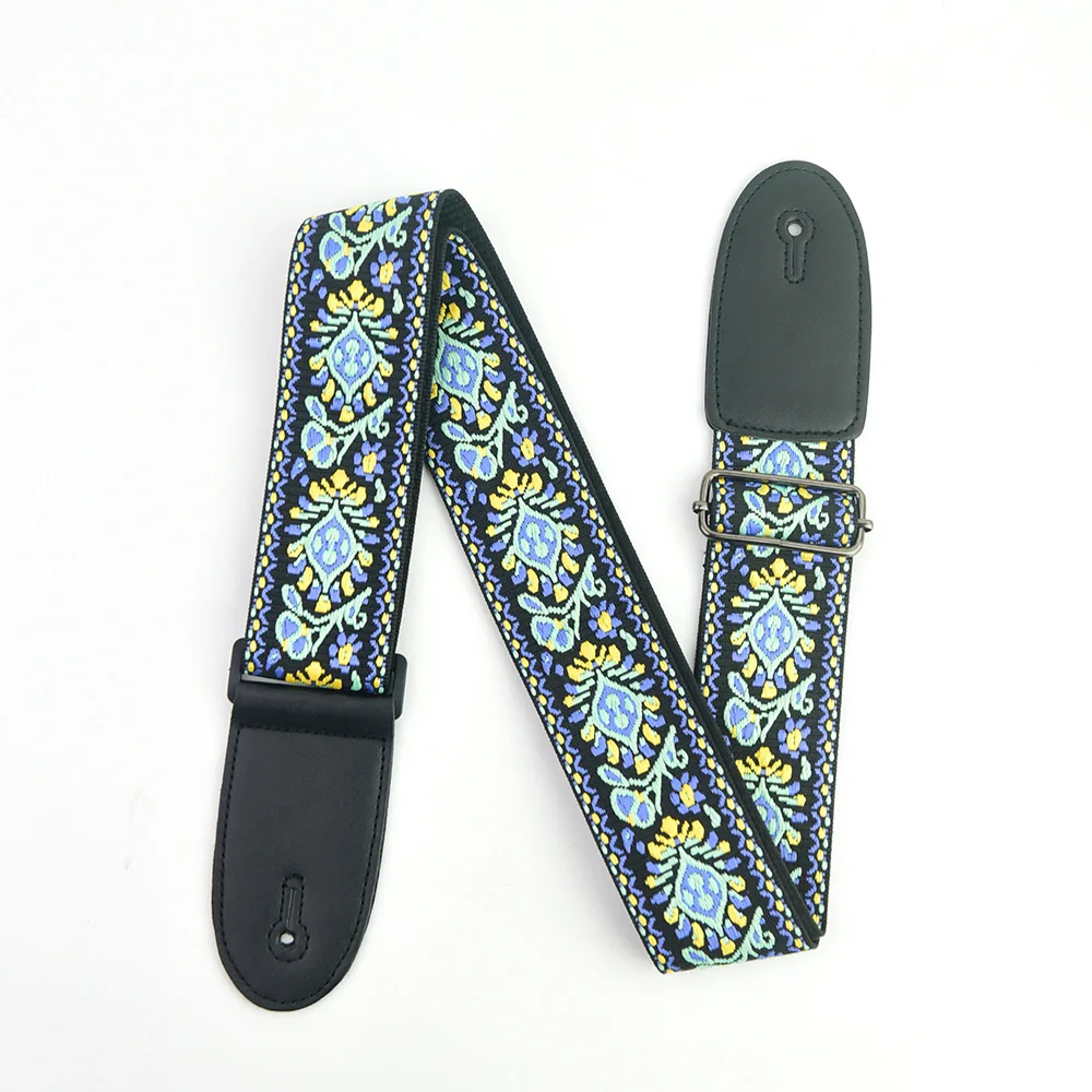 Embroidered Guitar Strap For Electric Acoustic Bass Vintage Style Bohemian Pattern Adjustable Strap Guitar Padded Wide Shoulder