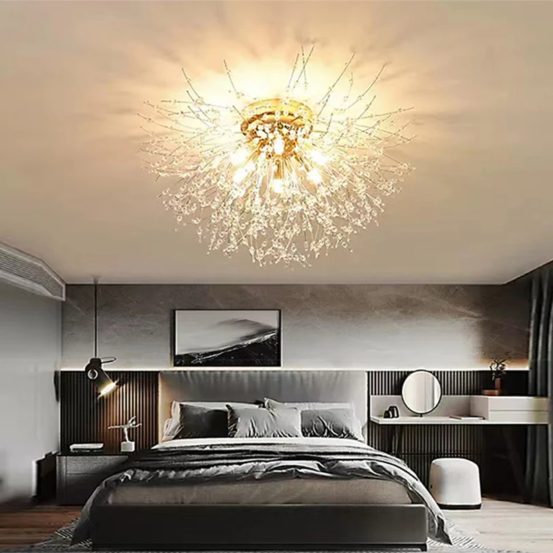 Glossy Ceiling Lamps Luxury Crystal Star Fire Ball Ceiling Chandelier Modern Three-color Light Home Lighting Decoration