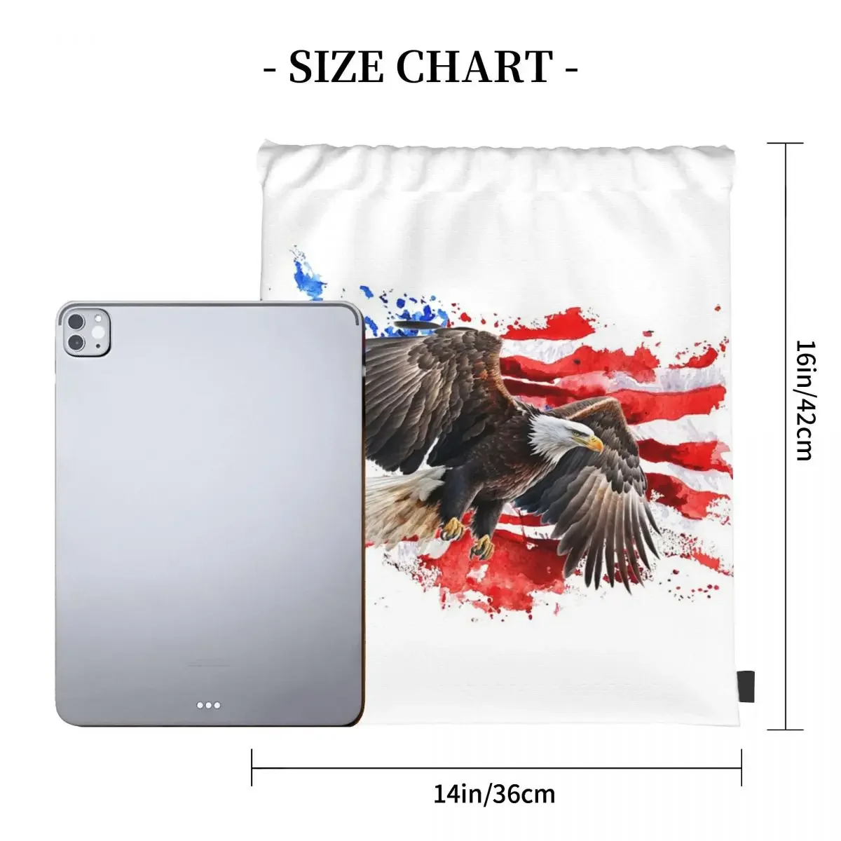 Mochila de águila voladora con fondo de bandera americana, bolsa con cordón, bolsa de artículos diversos, bolsa de libros