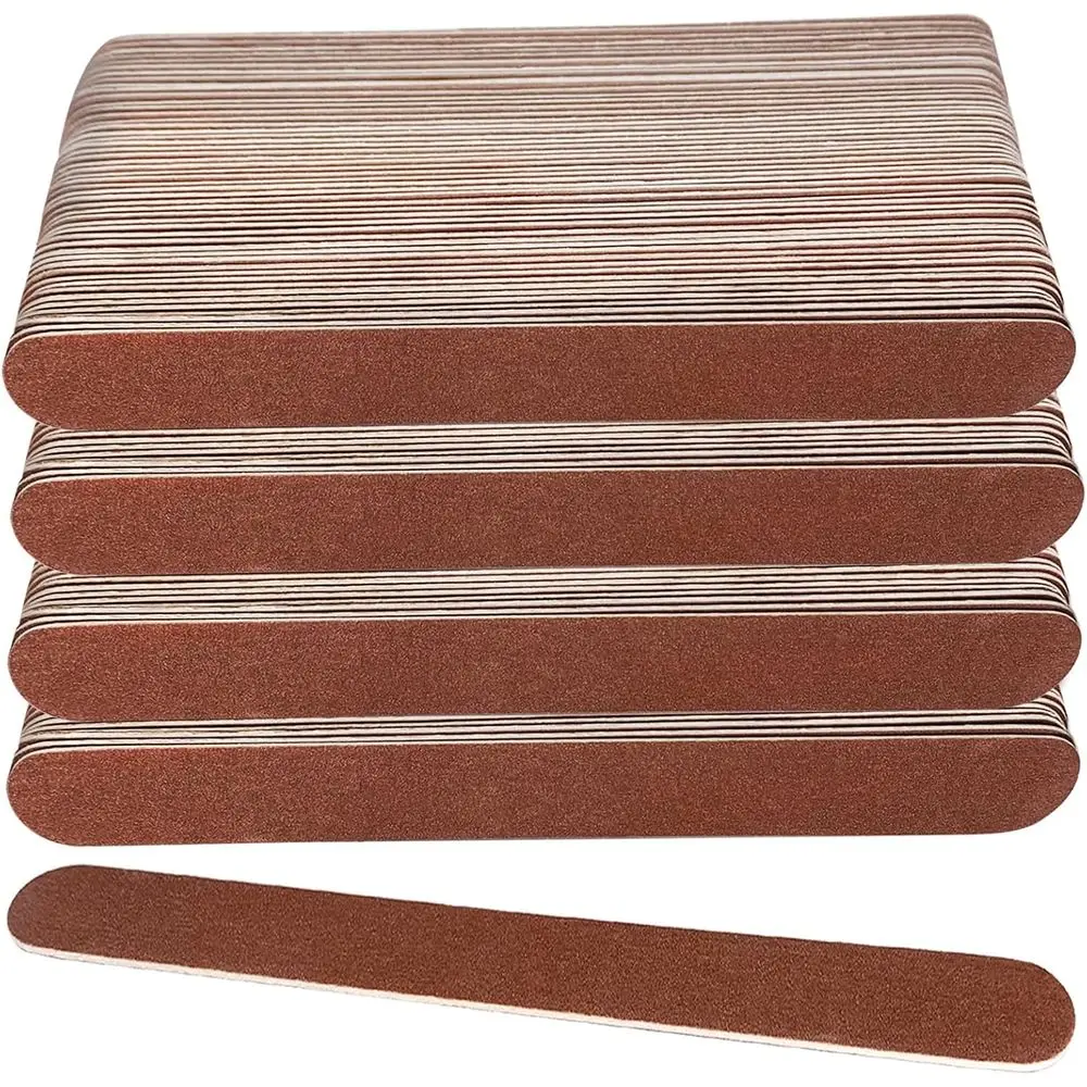 100 Pcs Wooden Nail Files, 7 Inches Emery Board Nail File, Manicure Tool Set, Disposable Nail File, Home Sn Brown