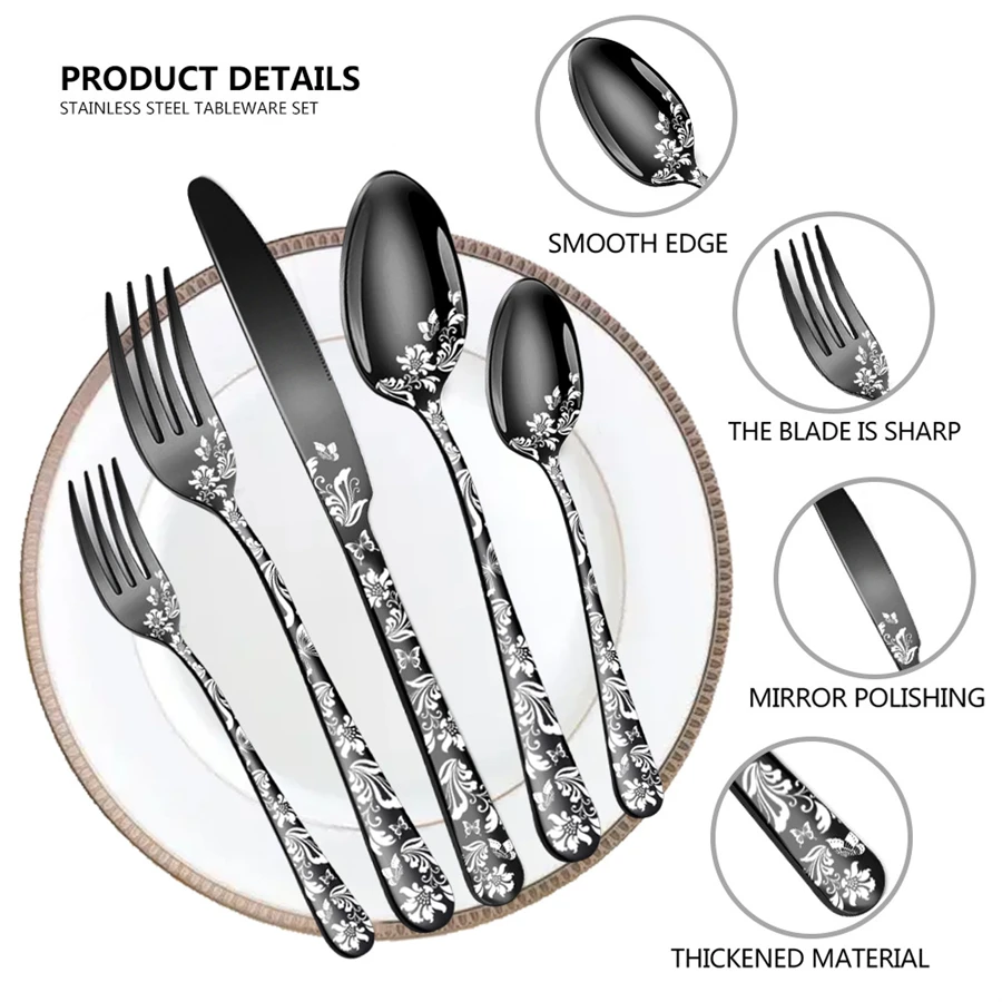 Stainless Steel Cutlery Set, Steak Knife, Fork, Spoon, Fashion Tableware, High Quality, 4 Sets, 40Pcs per Box