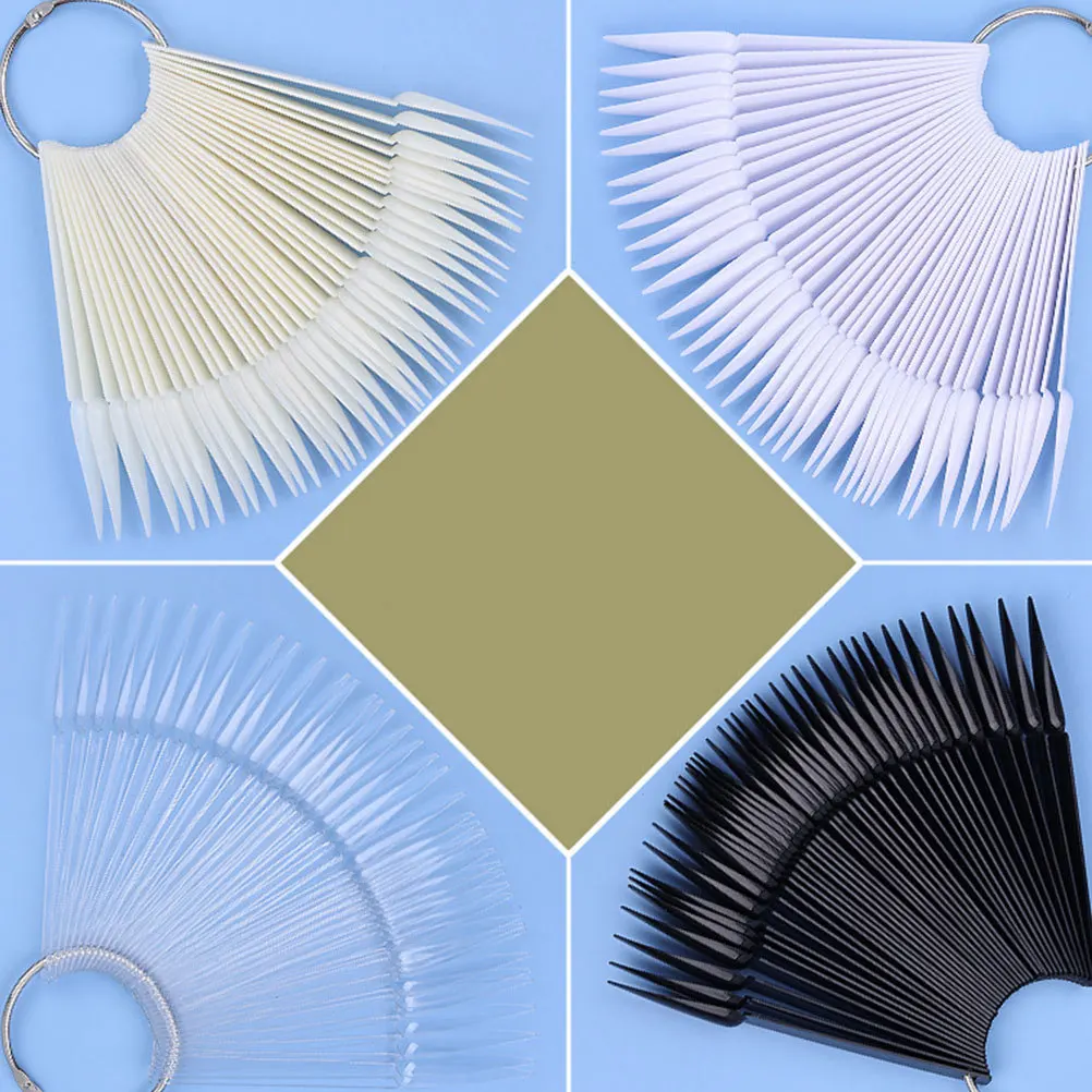 

3Sets Fan-Shaped Nail Tips Practice Palette Smooth Nail Art Display Board Transparent for Beginners Engraving Painting Color