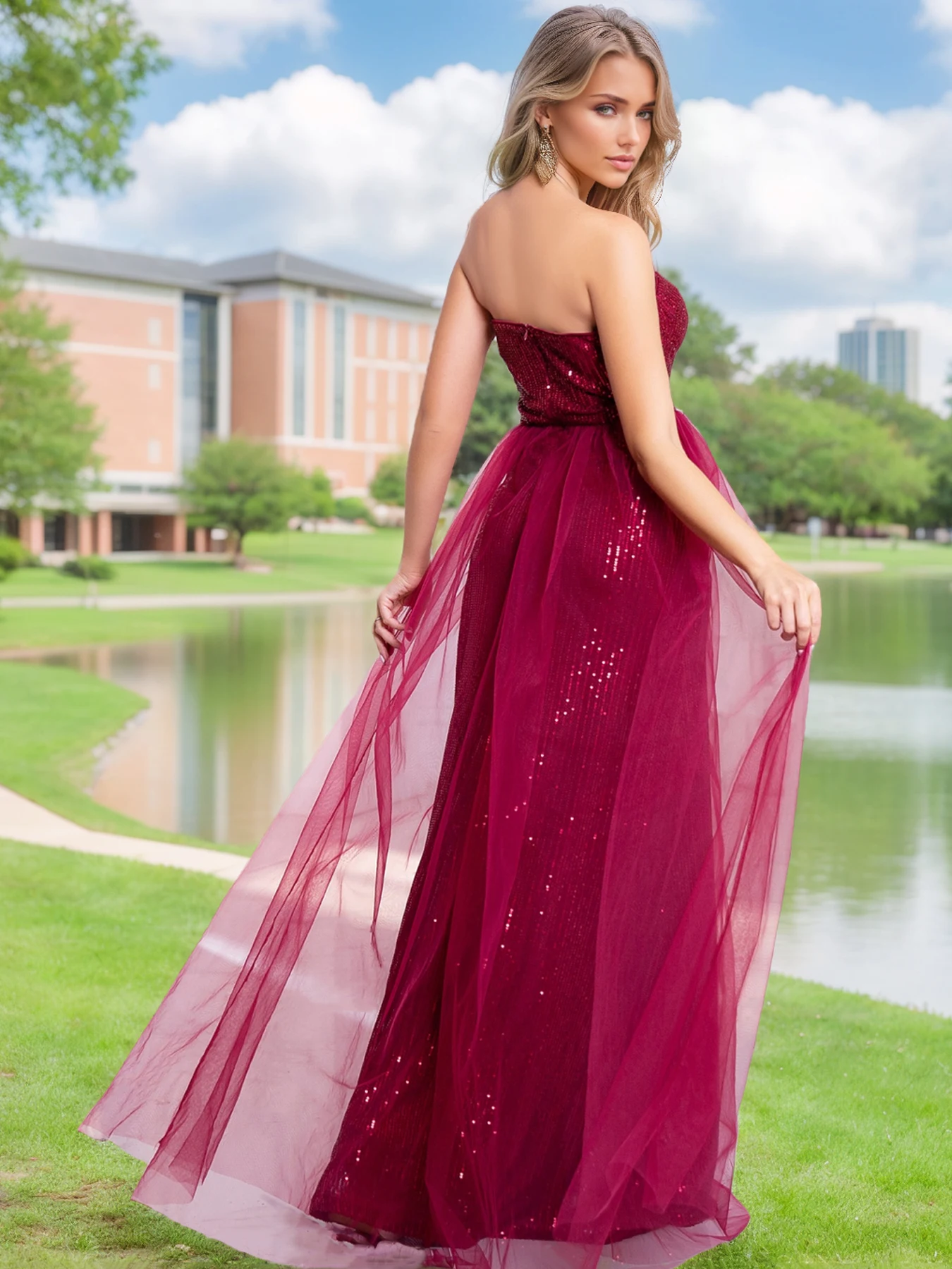 Romagic Strapless Sexy Sleeveless A-line Mesh Cocktail Prom Dress Sequined Slit Leg Ball Gown Women Evening Party Dresses 2025