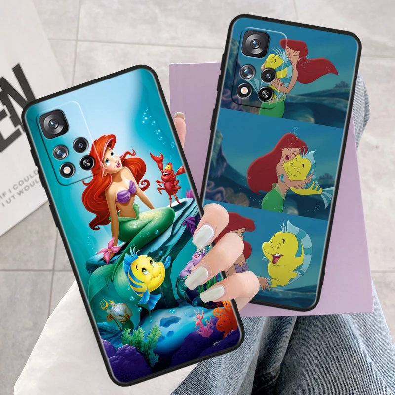 The Little Mermaid Black Phone Case For Xiaomi Redmi Note 13 12 11 10 9 Pro Plus S T Max E 4G 5G Funda Shell Soft Cover Capa