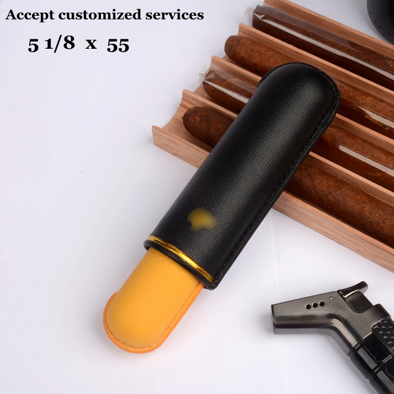 PU Leather Cigar Case 5inch Long Cigar Holder Single Cigar Tube Travel Humidor 52Ring Mini Cigar Box Christmas Smoking Accessory