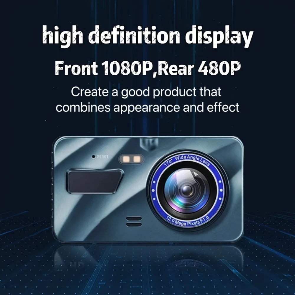 4 inch Dual Dash Cam Front Rear 1080P FHD Car DVR Dash camera with Night Vision, Parking Mode, Loop Recording,rear view