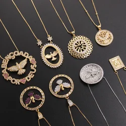MHS.SUN Religious Holy Spirit Bird Pendant Necklace Round Hollow Mosaic Cubic Zircon Necklaces For Women Men Delicate Jewelry