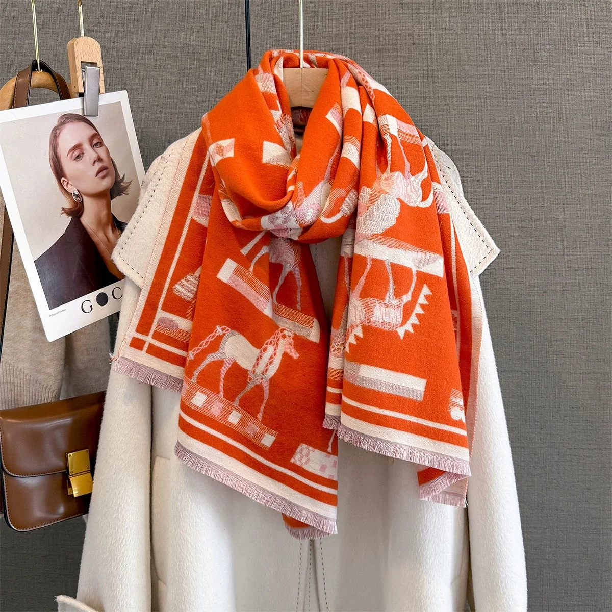 

Элегантные женские жаккардовые шарфы из пашмины, имитация кашемира, зимние толстые теплые двусторонние шаль, морозостойкий ветрозащитный шарф-одеяло