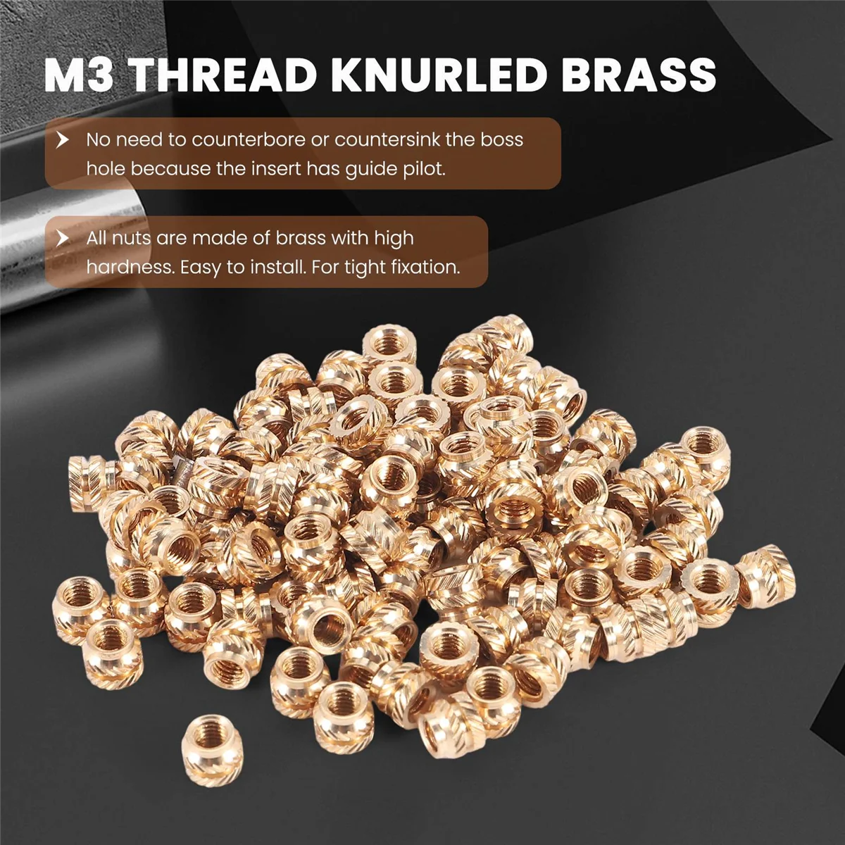 Juego de calor roscado de latón moleteado con rosca M3, tuerca de inserción resistente al calor, M3X5X4, para impresora 3D Voron 2,4, Etc., 100 Uds.