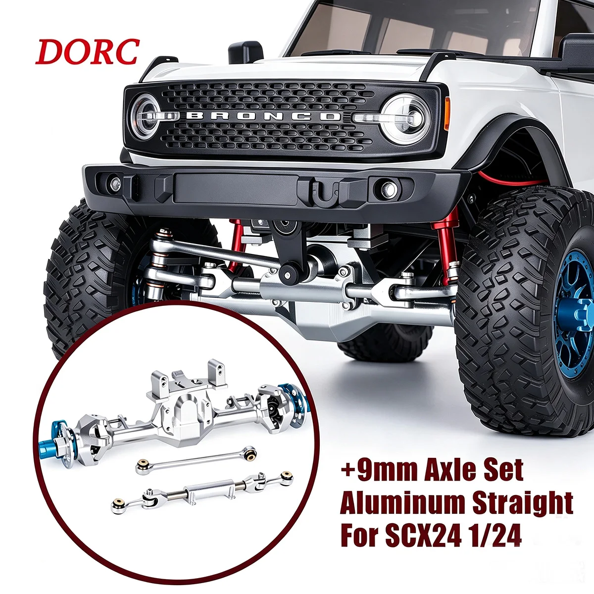 +9mm Aluminum Straight Axle Front Rear for SCX24 1/24 – w/ Hydraulic Steering Link for Deadbolt Gladiator
