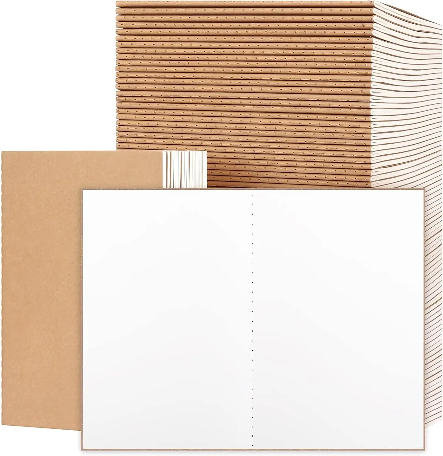 100pcs A5 Kraft Notebooks, Blank Page Journals in Bulk, Sketchbooks Bulk for Kids, 60 Pages