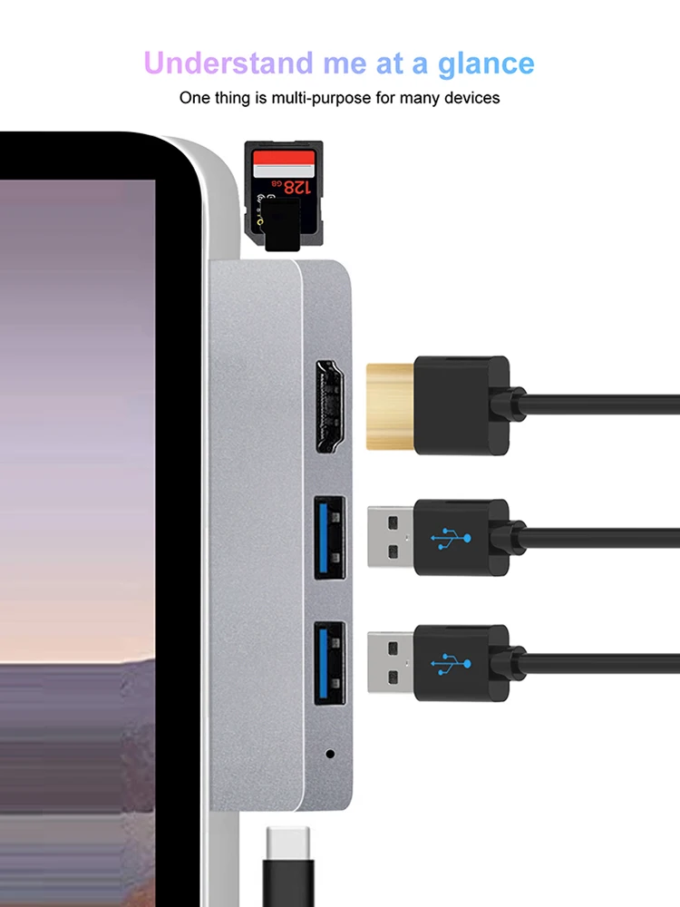 محطة إرساء للكمبيوتر المحمول PD شاحن Type-C Type-C Dock Splitter محمول 4K HDMI عالي السرعة لجهاز Microsoft Surface Pro 8