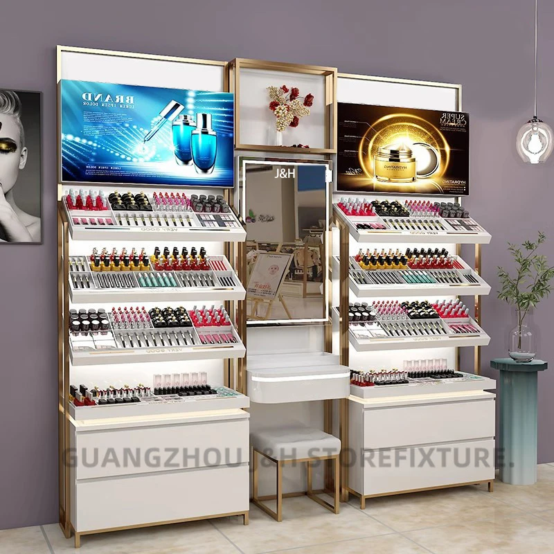 Lady Beauty Shop Makeup Stand Cosmetic Display Shelves Custom logo LED Light  Lipstick Display Cabinet