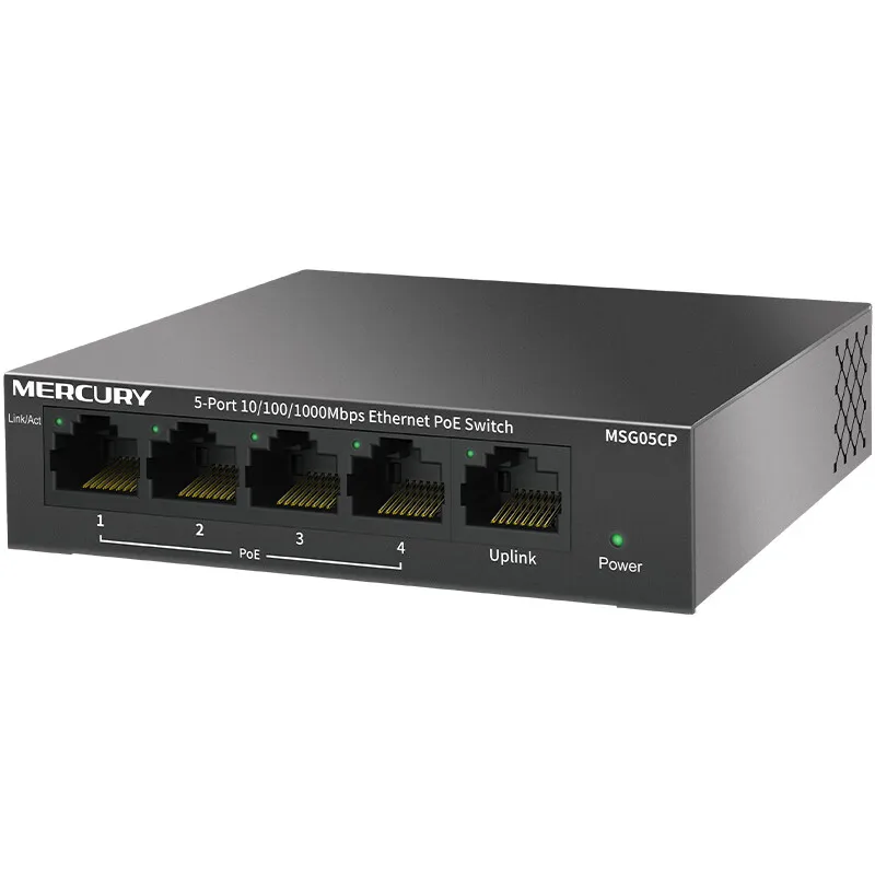 MERistro Y-Commutateur Ethernet PoE Gigabit, concentrateur de réseau, répartiteur Ethernet, Plug & Play, puissance totale 43W, MSG05CP, 5 ports