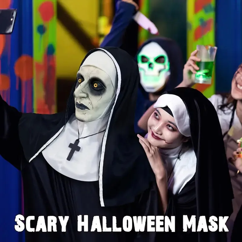 2024، قناع اللاتكس المخيف لراهبة الهالوين المخيف للنساء البالغات لدعائم أزياء تنكرية ob;8