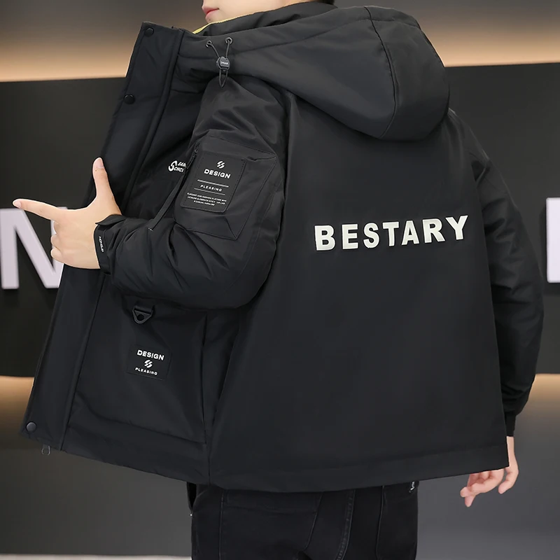 

Winter New Hooded Thickened Cotton Jacket Men's Fashionable Warm Workwear Coat Youth Casual Long Sleeve Pure Color Cleanfit