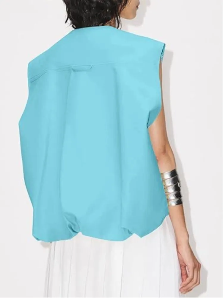 Women's Zip Up Vest Fashion Sleeveless Loose Jacket Solid Color Oversized Jackets 2025 Spring Autumn Casual Street Style Tops