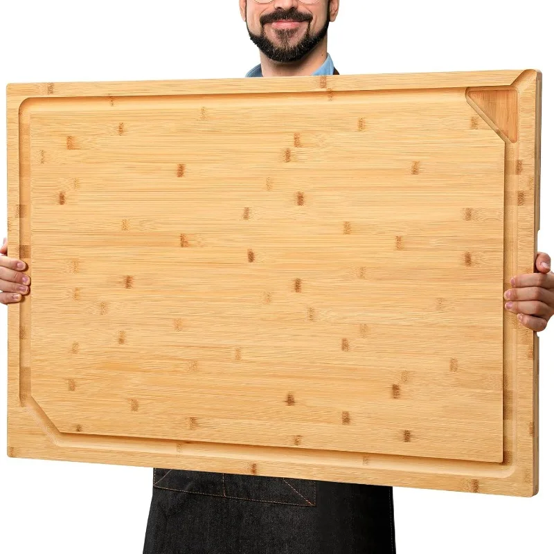 

30 x 20 Extra Large Bamboo Cutting Board for Kitchen, Cutting Board Stove Top Cover, Butcher Block Chopping Board with Handle an