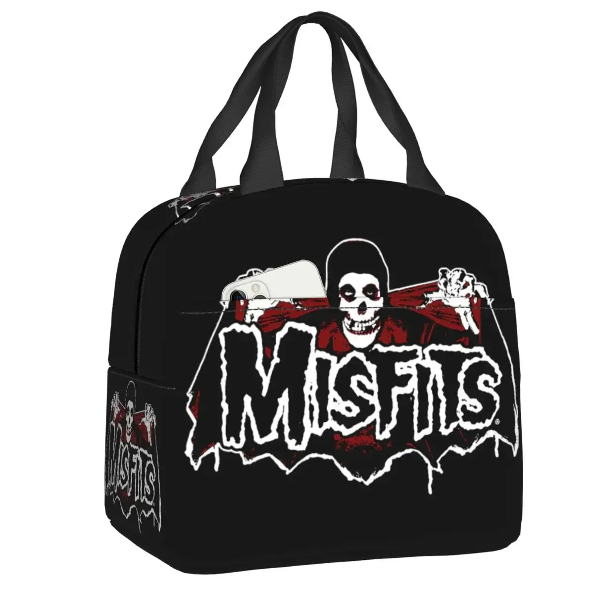 Custom Rock Band Misfits Skull Bat Portable Lunch Boxes Leakproof Heavy  Cooler Thermal Food Insulated  Bag Kids