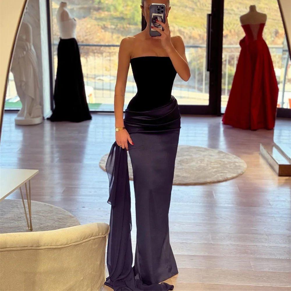 ROYET Simple Sweep Train Mermaid Long Sexy Evening Dress For Woman Ankle Length Classic Elegant Pleat Prom Gown New 2024