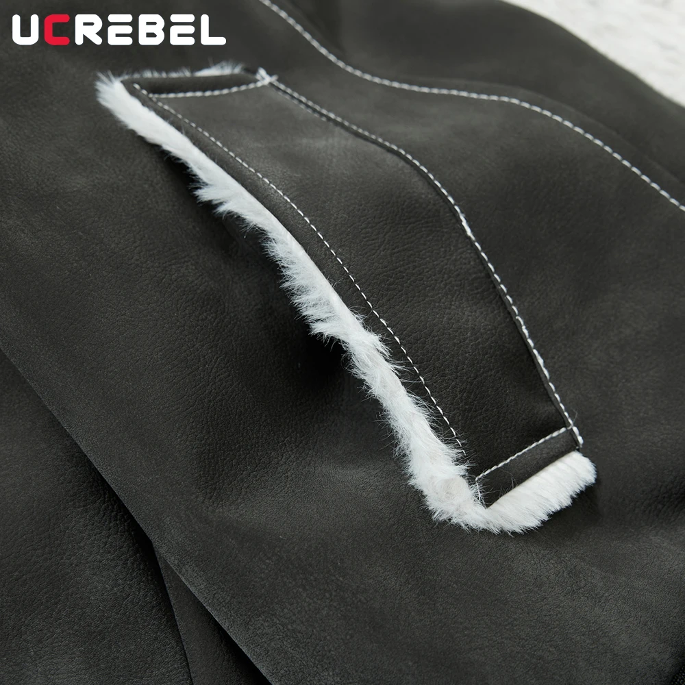 Pánská zimní bunda z umělé kůže se splývavými rameny, tlustá retro zoufalá bunda s dlouhým rukávem a prošívanou bundou - náhled 3