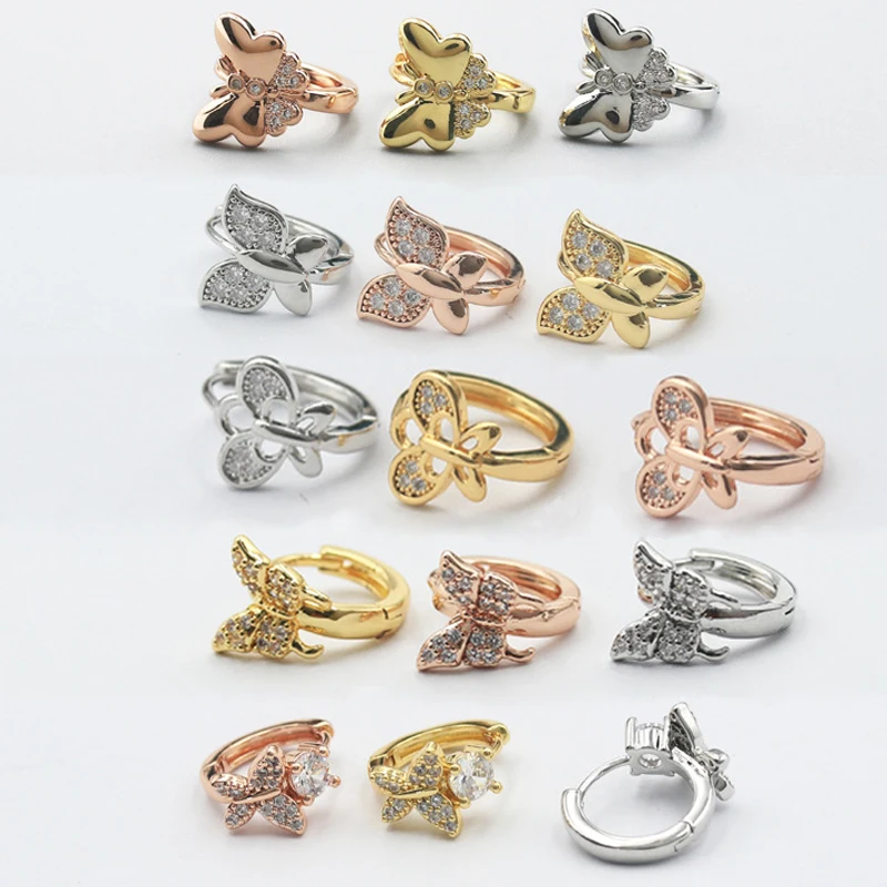 1 PCS Cute Mix Zircon Pave Butterfly Shape Piercing Hoop Earring Copper Closed Circle Ear Cartilage Cuff Jewelry Wholesale