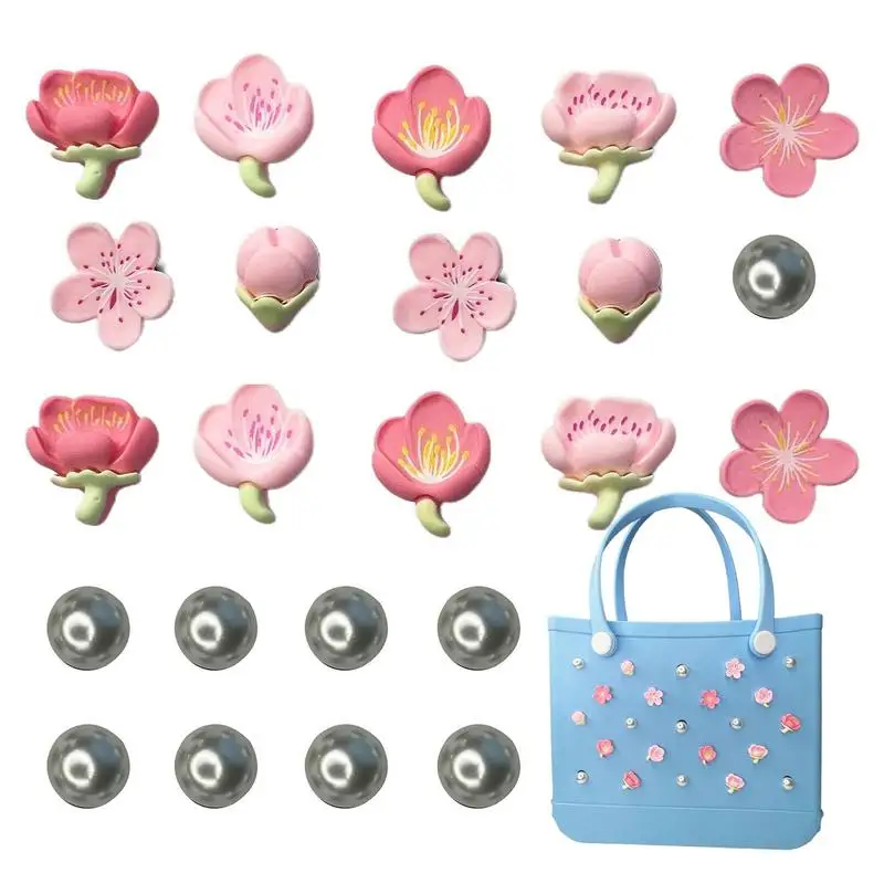 Bogg Bag Charm Inserts 23PCS Rubber Beach Charm for Bogg Bags Flowers Cherry Blossoms Pearls Pvc Rubber Totes Inserts Charm