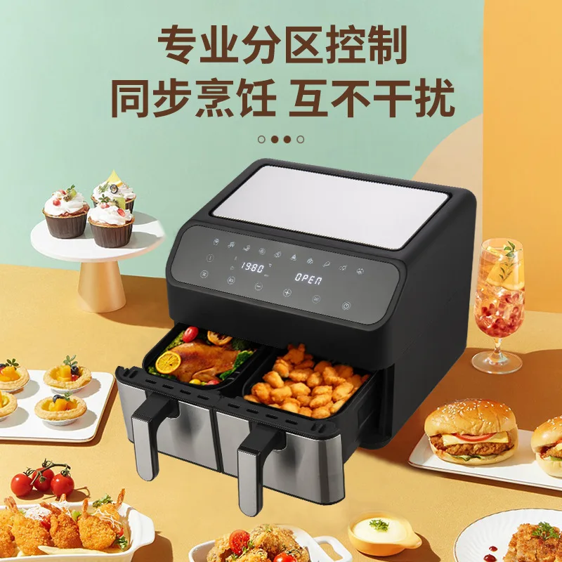 8L Stainless Steel Double Pot Air Fryer Multifunctional Visual Large Capacity Household Electric Fryer Smart French Fries Oven