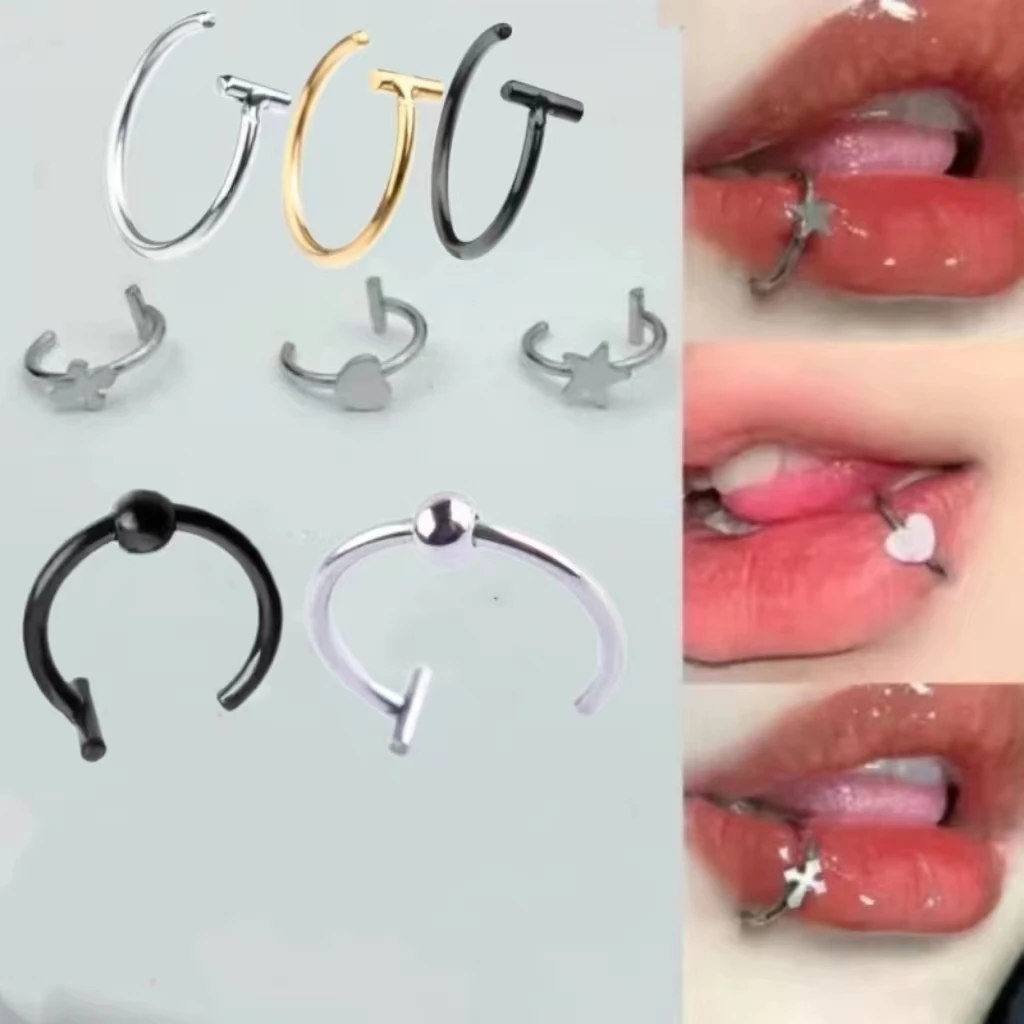 Stainless Steel No Punching Fake Lip Rings For Women Fashion Personality Clip On Lip Ring Fake Body Piercing Jewelry