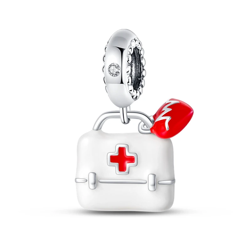 925 Sterling Silver First Aid Kit Heart Charms Pendant Fit Original Bracelet DIY Women Anniversary Jewelry Gift