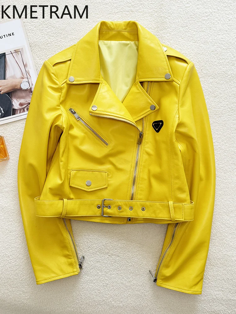 100% Top Layer Sheepskin Jackets Woman Biker Short Real Leather Jacket New in Outerwears Autumn Women Clothing 2025 veste femme