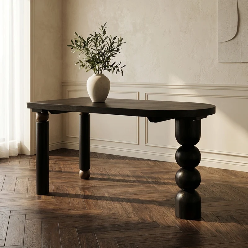 & Designer French Vintage Style Dining Table Mid-Century Modern Solid Wood Semi Circular Kitchen Table Luxury High End Home