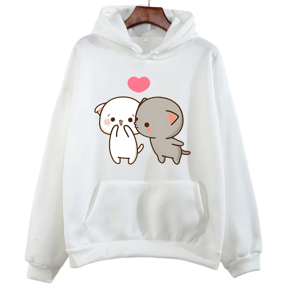 Peach And Goma Mochi Cute Cat Cartoon Print Clothing Plus Size Hoodie Men Women Couple Sweatshirts Long Sleeve Fmeale Streetwear