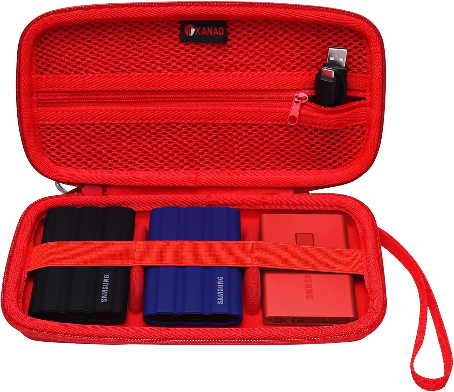 Estuche Rígido 3 en 1 XANAD para Samsung T7/T7 Shield/T7 Touch/Samsung T9/Samsung T5 250GB 500GB 1TB 2TB 4TB SSD Portátil, Rojo