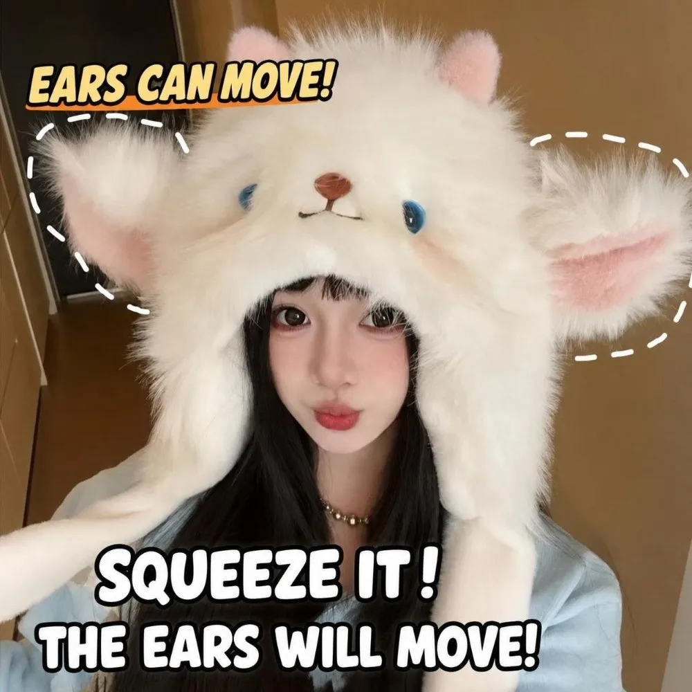 Cute Fluffy Fur Ear Protection Cap Windproof Thick Keep Warm Headgear Sheep Cartoon Sheep Mongolian Hat Women Fashion