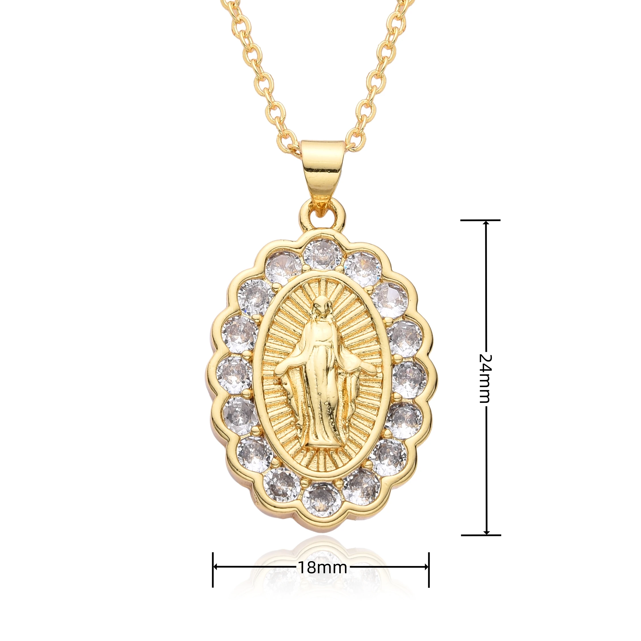 Gold Color Our Lady Enamel Flower Virgin Mary Jesus Charms Cubic Zirconia Colored Necklace for Women Pendant Jewelry DIY Making