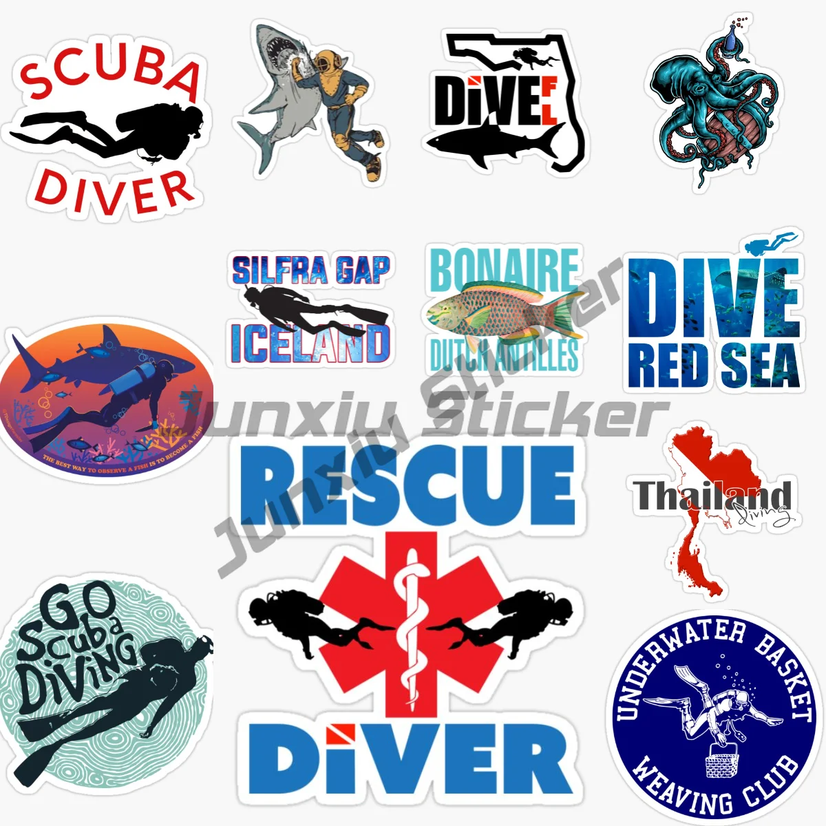 

Scuba Diving Stickers Diver Down Shark Sticker Scuba Dive Flag Decals Rescue Diver Certified Diving Weatherproof UV Stickers